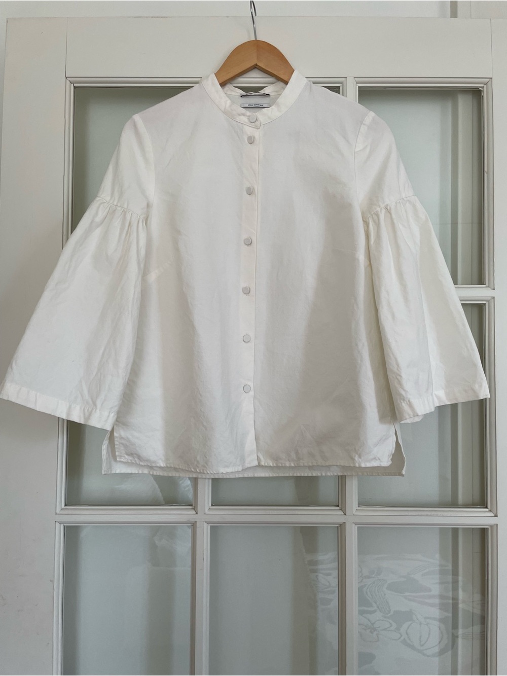 CO linen cotton quiet luxury designer lantern wide bell sleeve shirt jacket ecru